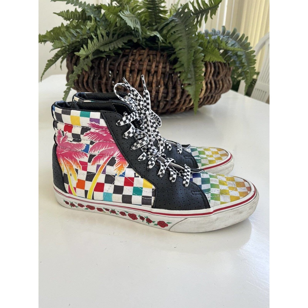 Vans OTW Worlds #1 SB Shoe ￼Hi-Top Palm trees/Multicolored Checks Rose M 9.5 W11
